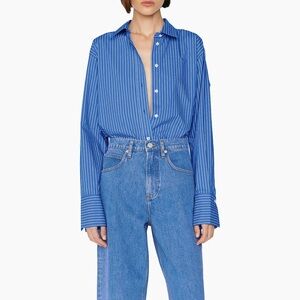Frame Oversized Pinstripe Shirt in Cornflower Blue